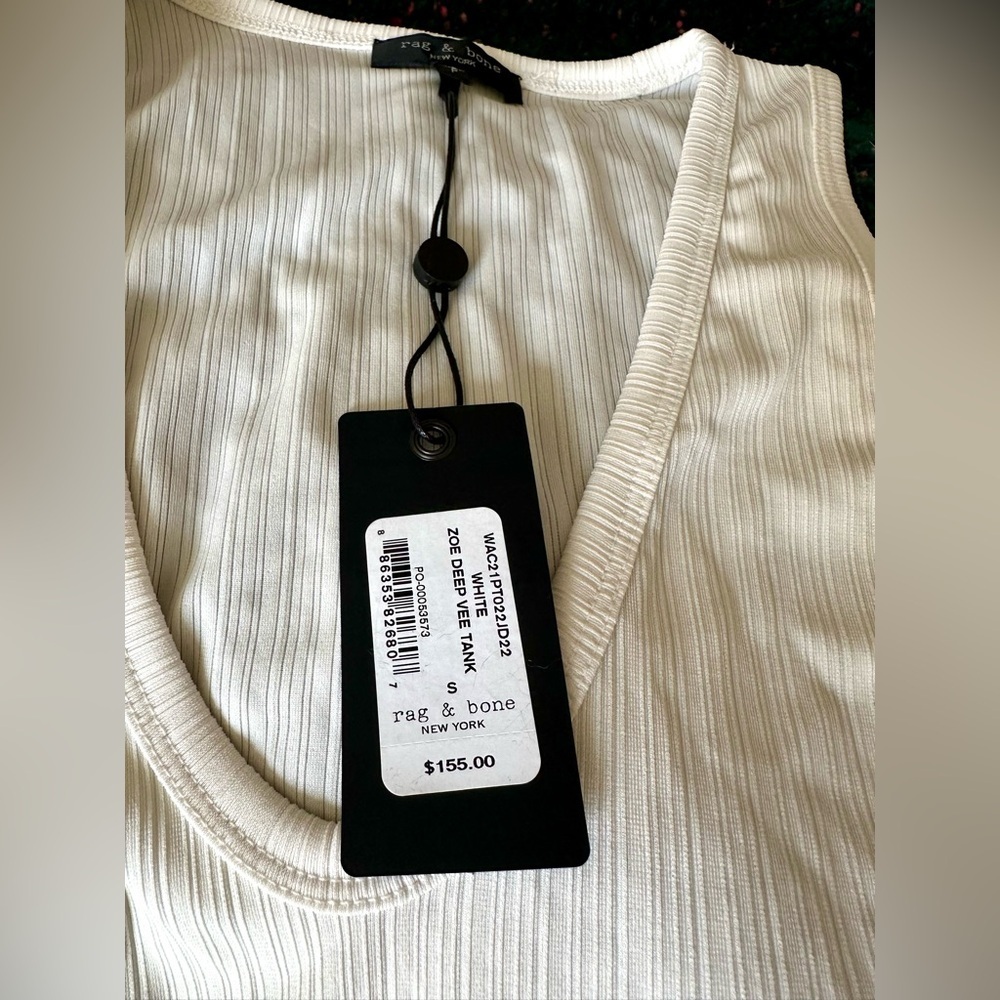 rag & bone Zoe Deep V Ribbed Tank White NWT Elevated Minimalist Top S - Picture 4 of 14